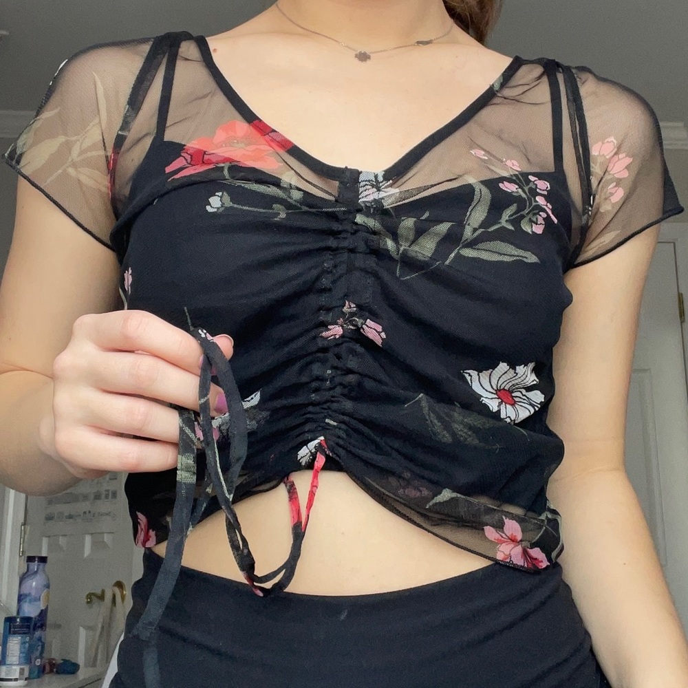beautiful (black,green,pink,red) sheer floral top
